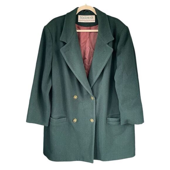 80s VTG Mackintosh Green Double Breasted‎ Wool Coat - Picture 1 of 9